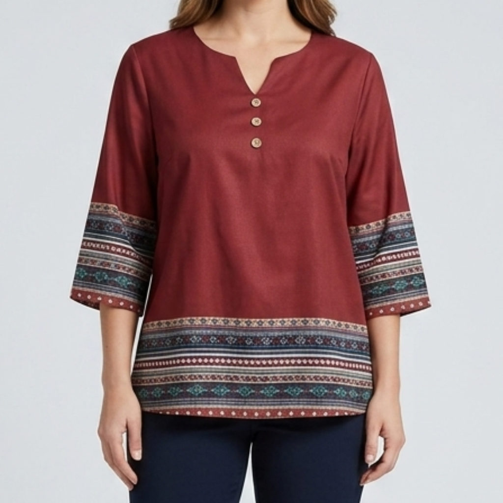 Alicja | Damska Bluzka z Guzikami w Dużych Rozmiarach – Elegancka Koszula Boho